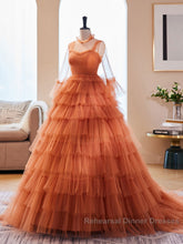 Unique High Neck Tulle Long Semi Formal Dress, Orange Formal Evening Dress
